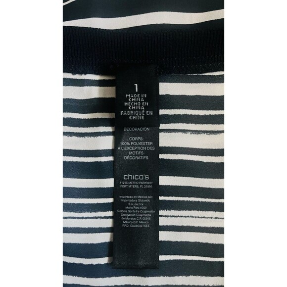 Black Label by Chico's Navy Striped V-Neck‎ Sleeveless Top Womens Size M Blouse - Picture 6 of 7